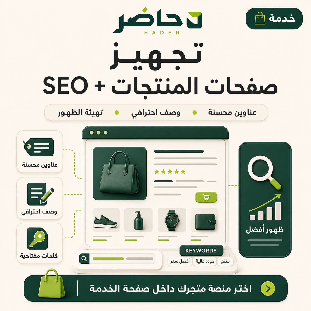 تحسين صفحات المنتجات وSEO لرفع الظهور والتحويل — حاضر | Hader